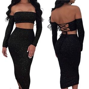 ✨BLACK SAN MATEO OFF THE SHOULDER 2 PEICE DRESS✨